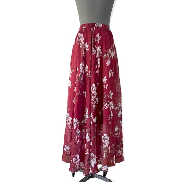 Floral Chiffon Circle Women High Waist Maxi Skirt Relaxed Lightweight Chic Skirt - Picture 6 of 9
